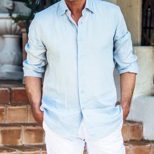 NWT!🇫🇷 Les Canebiers Men’s Summer Linen Shirt -Sky Blue